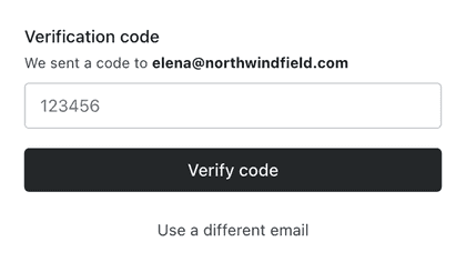 The Verification code box, showing the address the code was sent to.