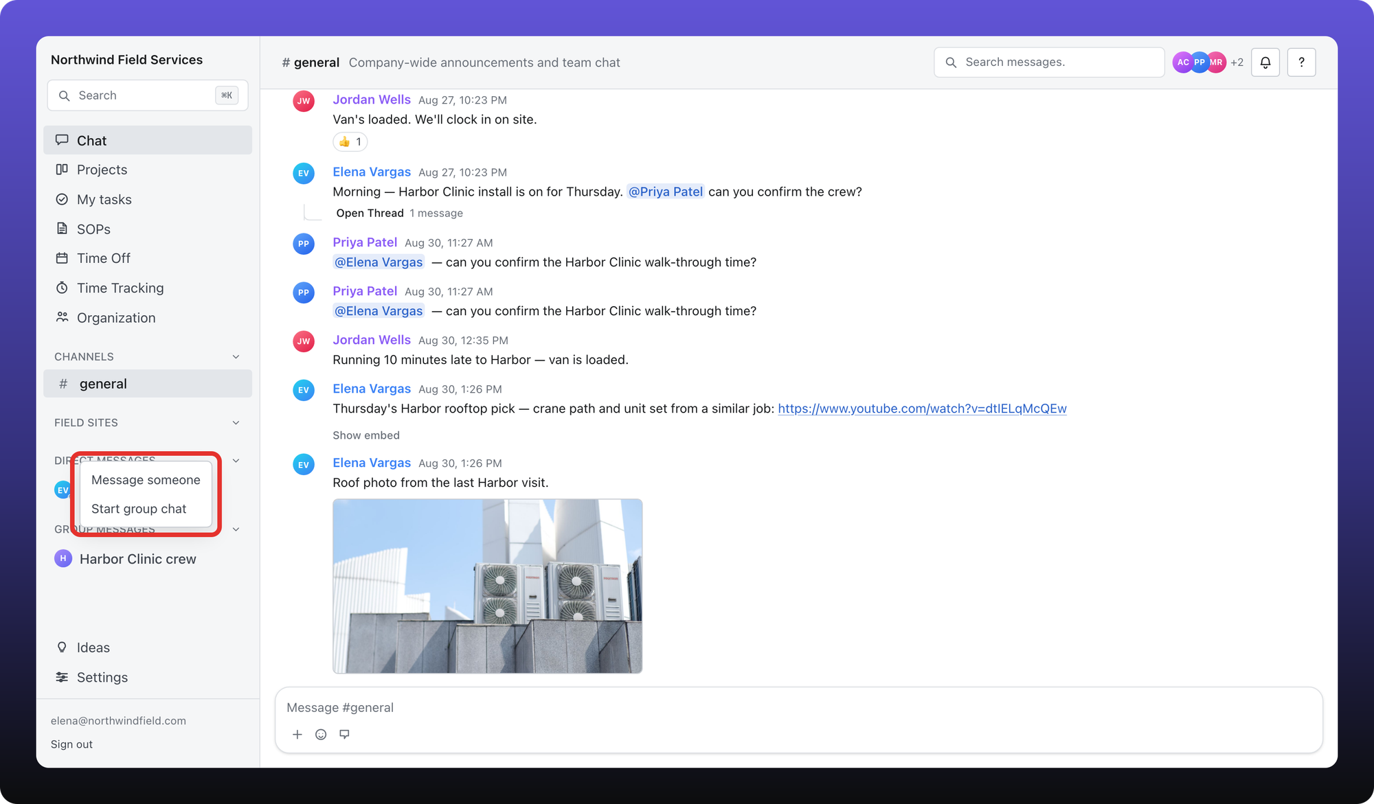 Member right-click menu showing only Message someone and Start group chat