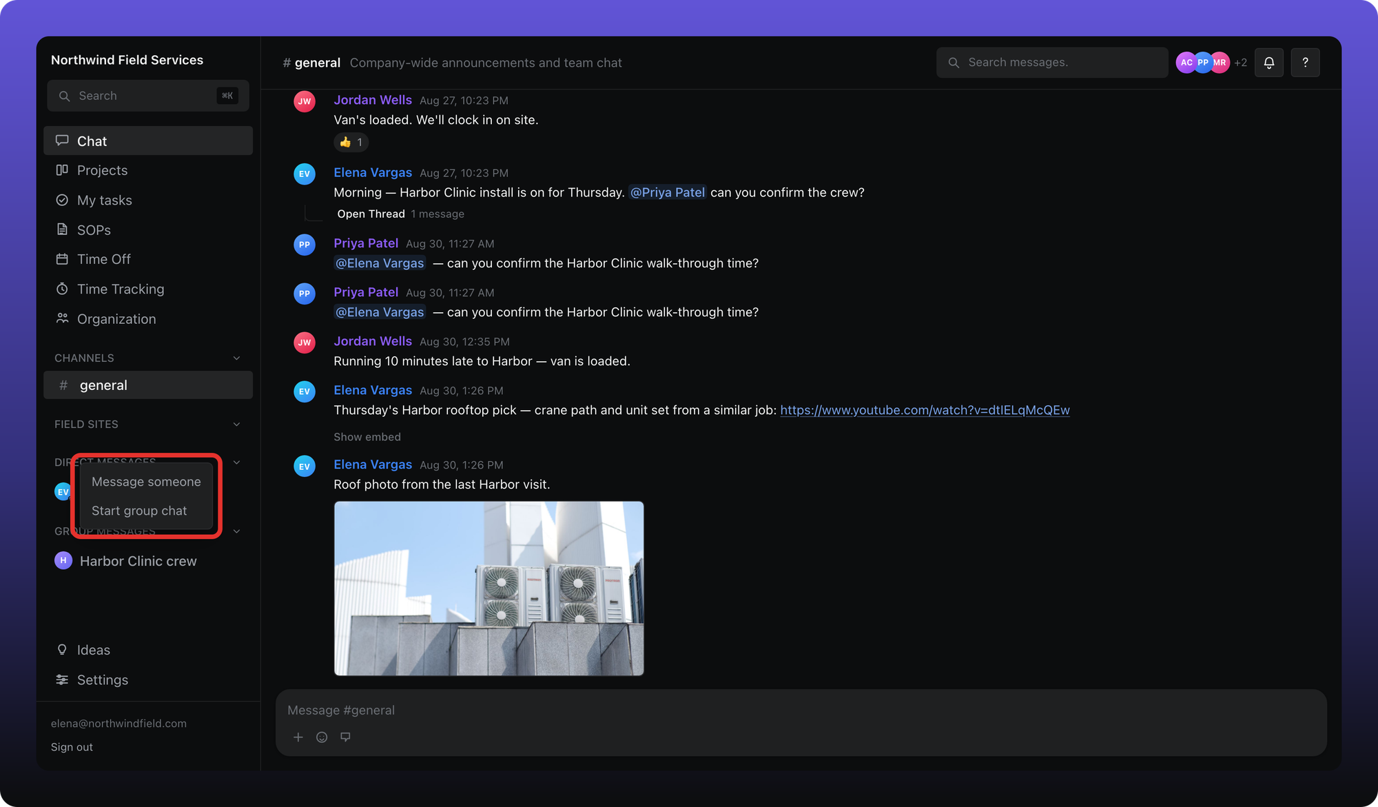 Member right-click menu showing only Message someone and Start group chat