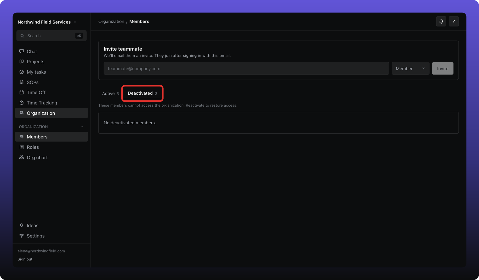 Deactivated tab on the Members list