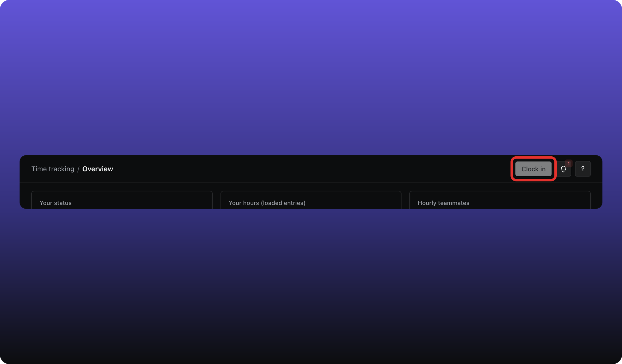 Clock in button in the app header